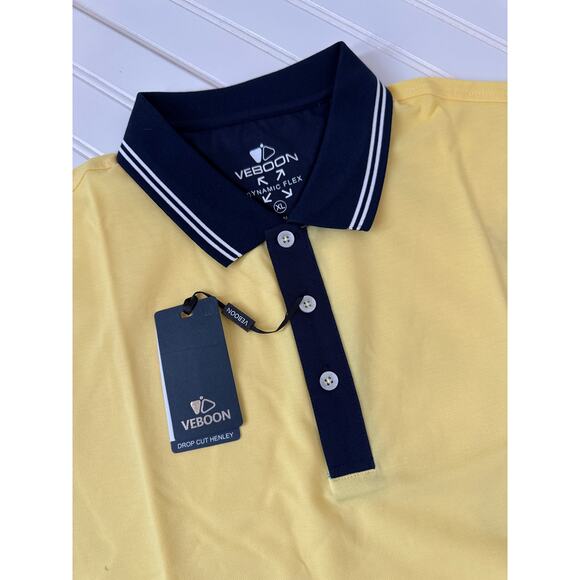 NWT Veboon Dynamic Flex Polo Shirt Mens Yellow Colorblock Moisture Wicking XL - Picture 4 of 5